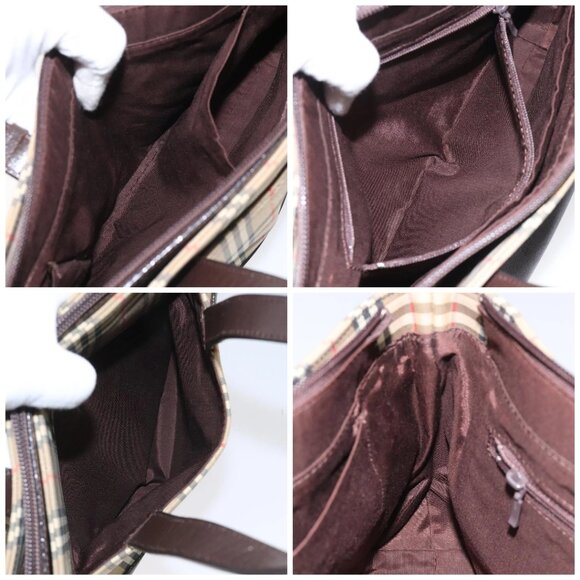 BURBERRY Nova Check Hand Bag Canvas Beige Brown gold Auth - Picture 15 of 16